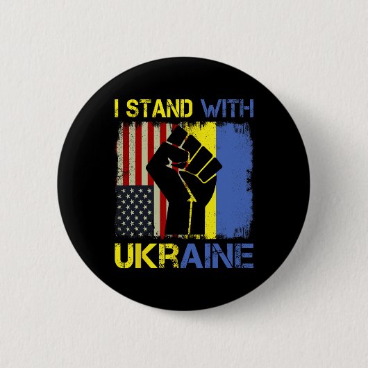 Support Ukraine I Stand With Ukraine Ukrainian Fla 缶バッジ (正面)