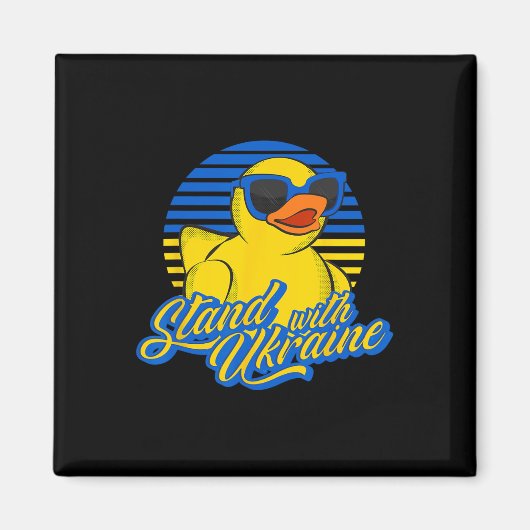 Support Ukraine Rubber Duck Ukrainian Flag Stand W マグネット (正面)