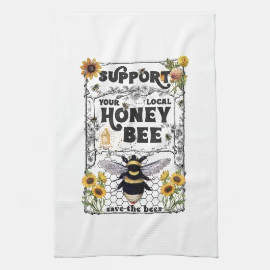 Support Your Local Honey Bee - Kitchen Towels キッチンタオル (縦)