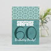 SUPRISE 60歳誕生パーティーアクア&ティール（緑がかった色）テンプレート 招待状 (スタンド正面)