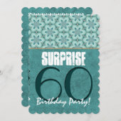 SUPRISE 60歳誕生パーティーアクア&ティール（緑がかった色）テンプレート 招待状 (正面/裏面)