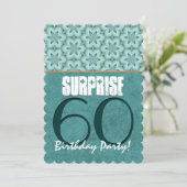 SUPRISE 60歳誕生パーティーアクア&ティール（緑がかった色）テンプレート 招待状 (スタンド正面)