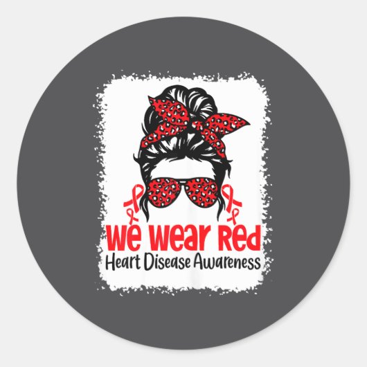 Suprt Heart Disease Awareness We Wear Red Tee Woma ラウンドシール (正面)