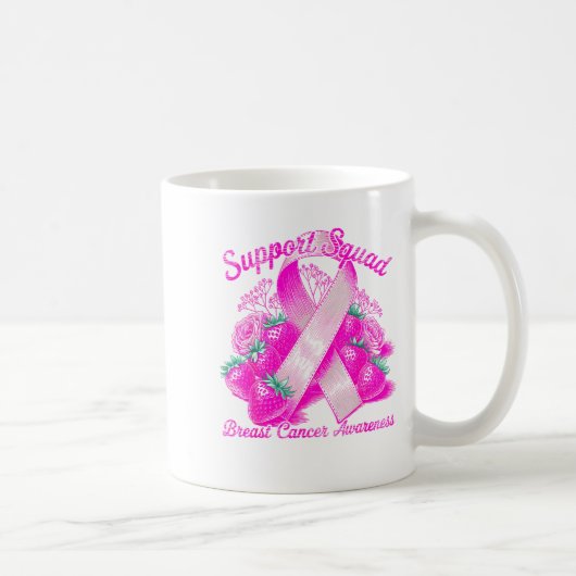 Suprt Squad Breast Cancer Awareness Nk Ribbon Wome コーヒーマグカップ (右)