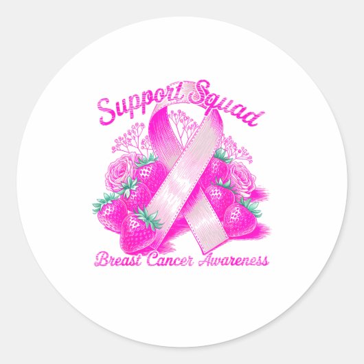 Suprt Squad Breast Cancer Awareness Nk Ribbon Wome ラウンドシール (正面)
