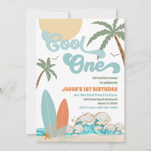 Surf Beach 1st Birthday Invitation 招待状 (正面)