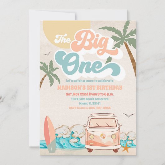 Surf Beach 1st Birthday Invitation 招待状 (正面)