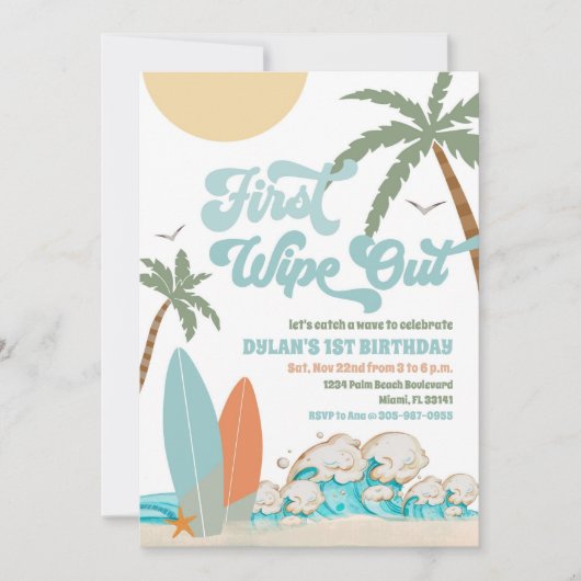 Surf Beach 1st Birthday Invitation 招待状 (正面)
