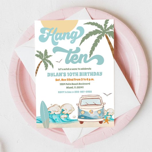Surf Beach Birthday Party Invitation 招待状