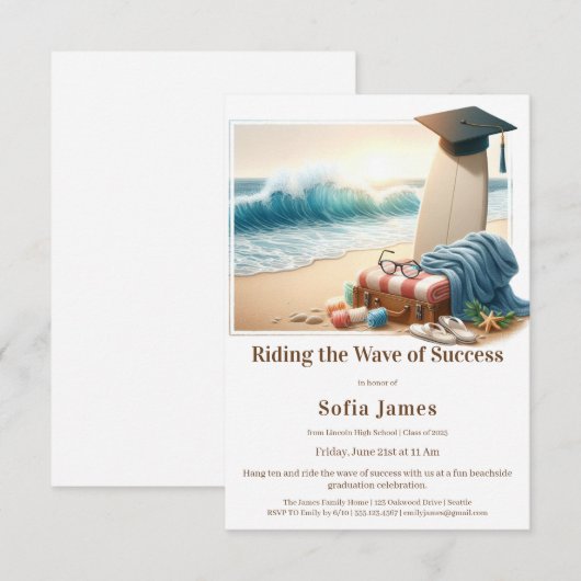 Surf Beach Graduation Party Invitation 招待状 (正面/裏面)