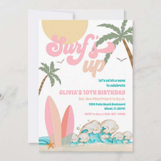 Surf Birthday Beach Party Invitation 招待状 (正面)