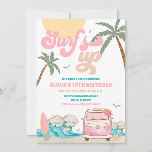 Surf Birthday Party Invitation 招待状 (正面)