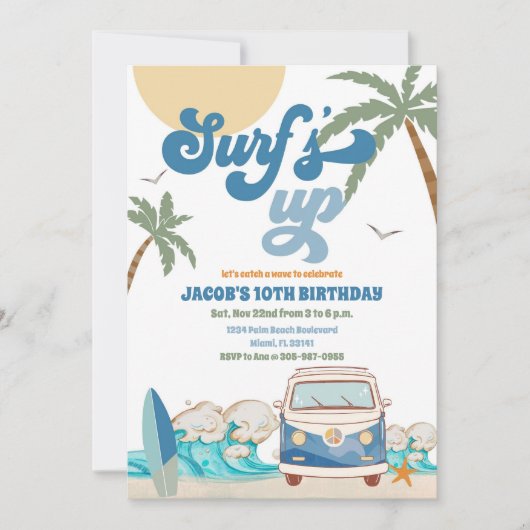 Surf Birthday Party Invitation 招待状 (正面)