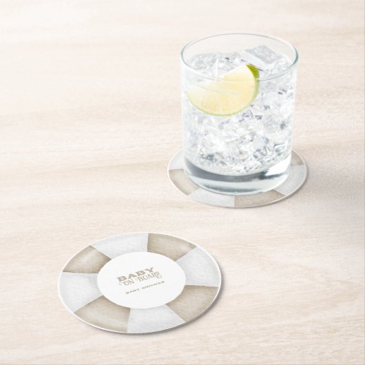 Surf Board Baby Shower Custom ラウンドペーパーコースター (インサイチュ)