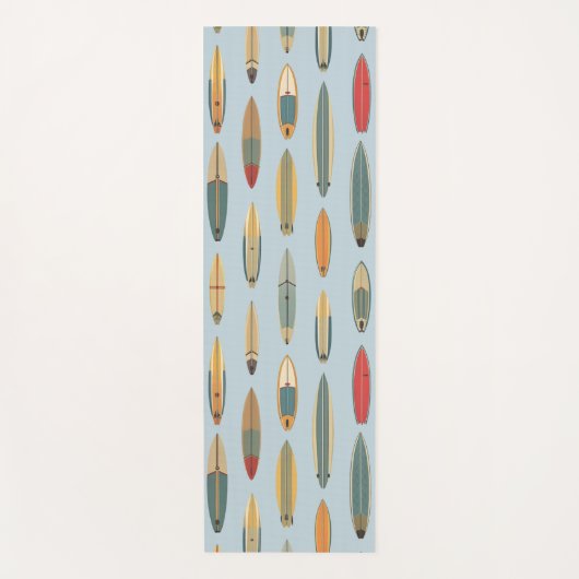 Surf Board Print Coastal Blue Retro Surfer Pattern ヨガマット (正面)