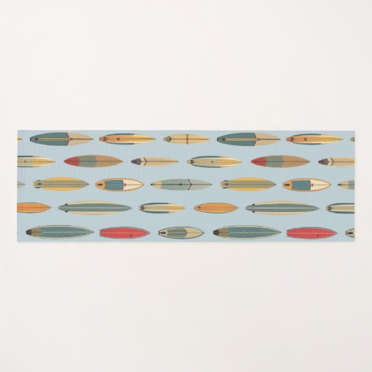 Surf Board Print Coastal Blue Retro Surfer Pattern ヨガマット (正面(横))
