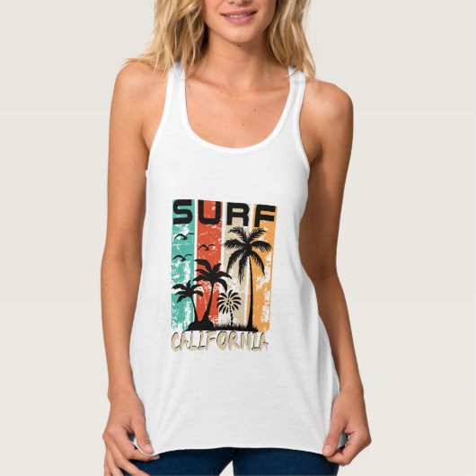 Surf California palm tree beach design タンクトップ (正面)
