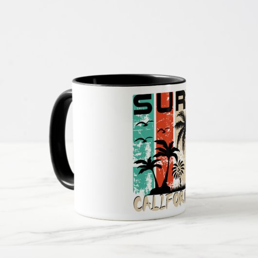 Surf California palm tree beach design Mug マグカップ (正面左)