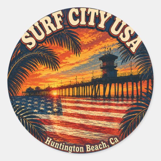 SURF CITY USA - アメリカ国旗  ラウンドシール (正面)