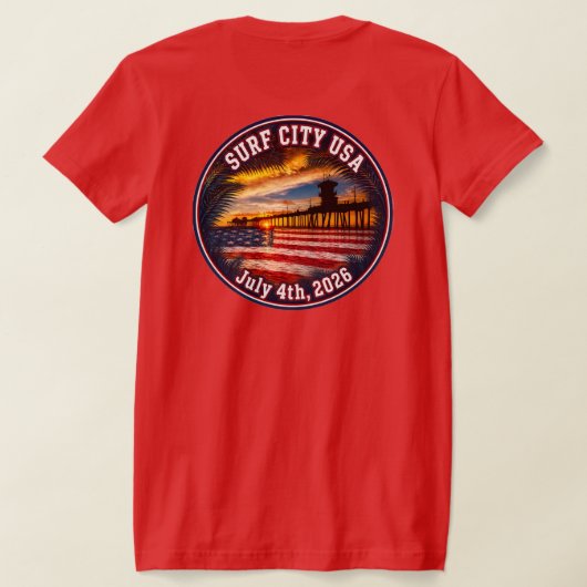 SURF CITY USA - 7月4日 (レディース) Tシャツ (レイダウン裏面)