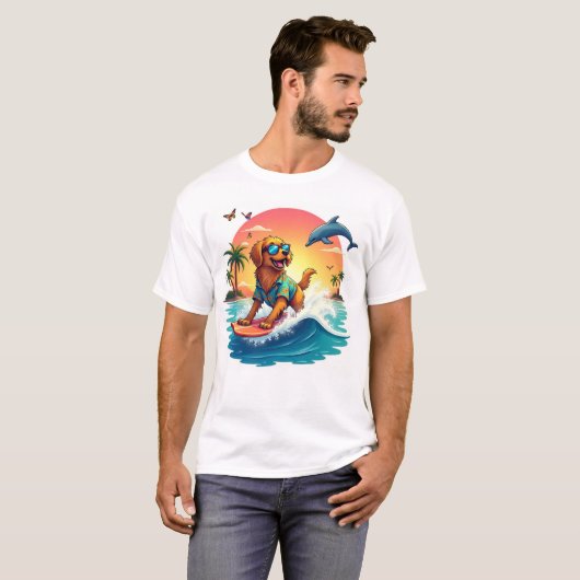 Surf Dog Vibes 🐶 Golden Retriever Summer Tee Tシャツ (正面フル)