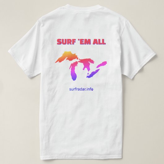 Surf 'em all. グレートレイクスサーフィン tシャツ (デザイン裏面)