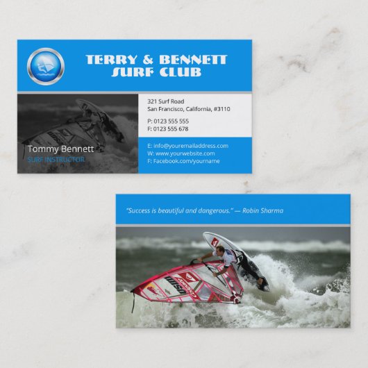 Surf Instructor | Surfboard Active Recreation 名刺 (正面/裏面)