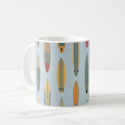 Surf Life - Retro Coastal Blue Surfboard Print コーヒーマグカップ (正面左)