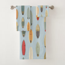 Surf Life - Retro Coastal Blue Surfboard Print