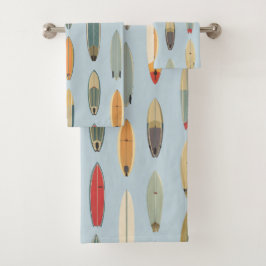 Surf Life - Retro Coastal Blue Surfboard Print バスタオルセット