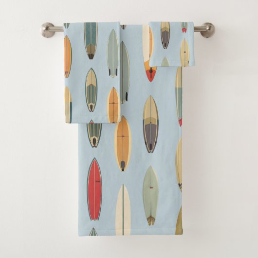 Surf Life - Retro Coastal Blue Surfboard Print バスタオルセット (インサイチュ)