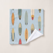 Surf Life - Retro Coastal Blue Surfboard Print バスタオルセット (ウォッシュタオル)