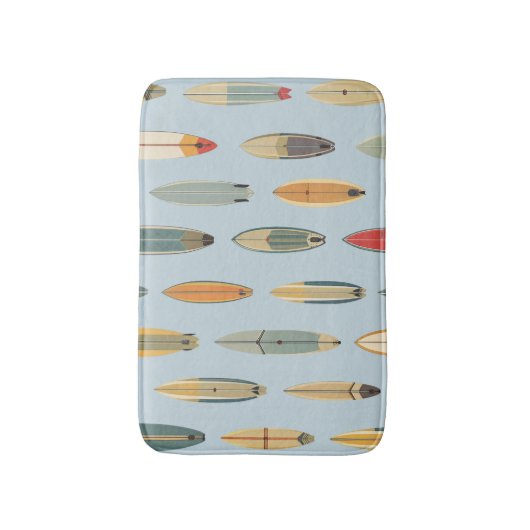 Surf Life - Retro Coastal Blue Surfboard Print バスマット (正面縦)