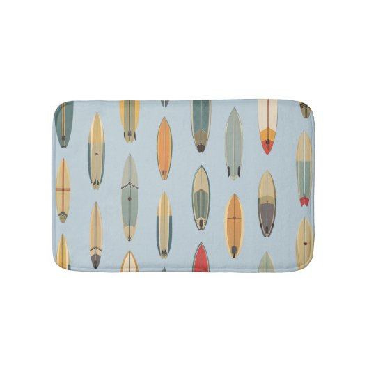 Surf Life - Retro Coastal Blue Surfboard Print バスマット (正面)