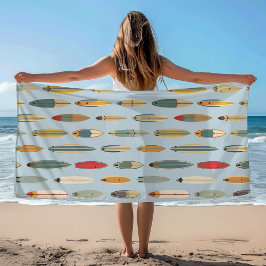 Surf Life - Retro Coastal Blue Surfboard Print ビーチタオル