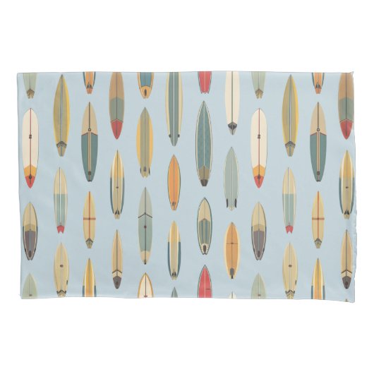 Surf Life - Retro Coastal Blue Surfboard Print 枕カバー (正面)