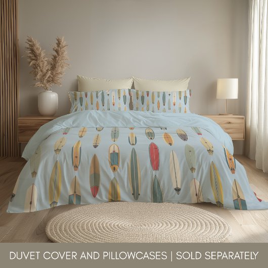 Surf Life - Retro Coastal Blue Surfboard Print 枕カバー