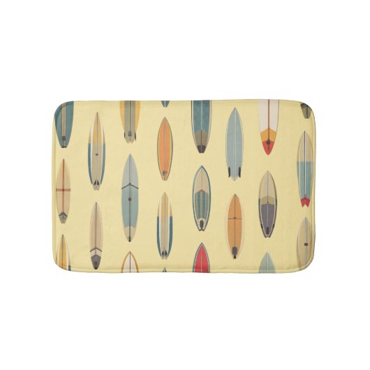 Surf Life | Retro Coastal Surfboard Print Yellow バスマット (正面)