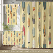 Surf Life | Retro Coastal Surfboard Print Yellow バスマット