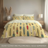 Surf Life | Retro Coastal Surfboard Print Yellow 枕カバー
