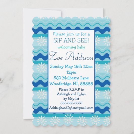 Surf 'N Sun航海のベビーSipと参照 招待状 (正面)