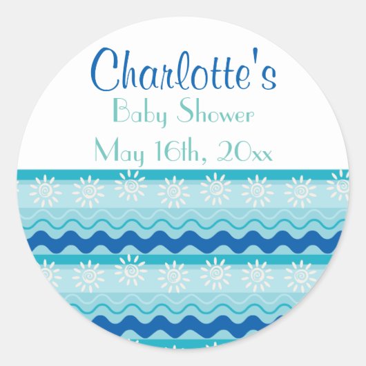Surf 'N Sun 航海の Baby Shower ラウンドシール (正面)