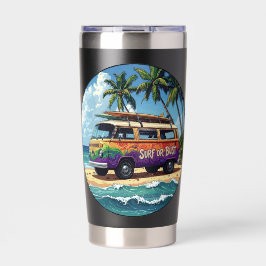 Surf Or Bust Groovy Retro Hippie Surfer Beach Bus 保温保冷タンブラー