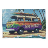 Surf Or Bust Groovy Retro Hippie Surfer Beach Bus 枕カバー (正面)