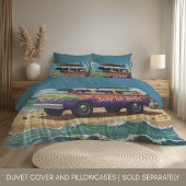 Surf Or Bust Groovy Retro Hippie Surfer Beach Bus 枕カバー