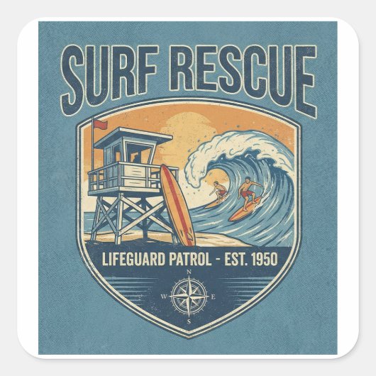 Surf Rescue Lifeguard Patrol Est 1950 スクエアシール (正面)