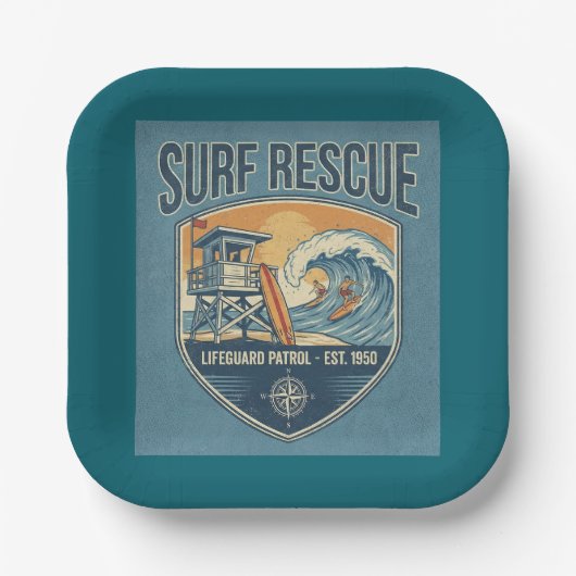 Surf Rescue Lifeguard Patrol Est 1950 ペーパープレート (正面)