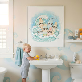 Surf’s Up Bath Crew Kids Bathroom Wall Art ポスター