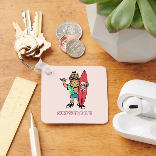 Surf’s Up Dude Bearded Cartoon Surfer キーホルダー (デスク)