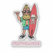 Surf’s Up Dude Bearded Cartoon Surfer シール (正面)